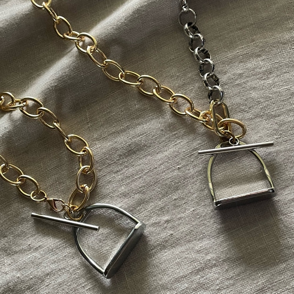 Modern equestrian mixed metal necklace